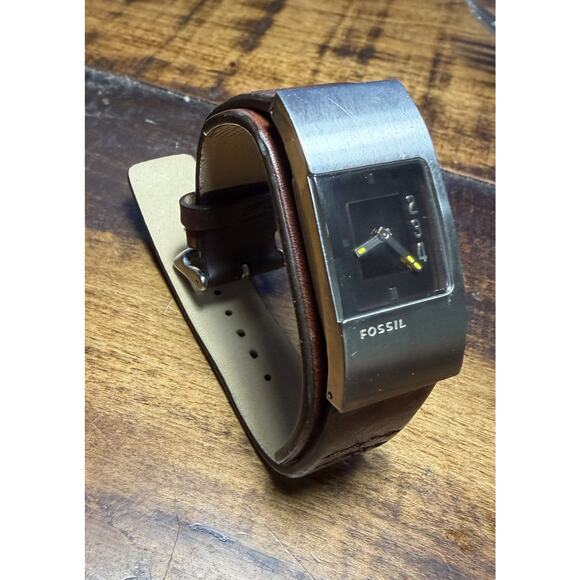 Fossil JR-9675 Square Cuff Watch Brown Leather Band Brushed Silver Tone Case main image 4